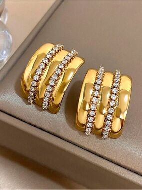 Gold Crystal-Accented Women's Hoop Earrings